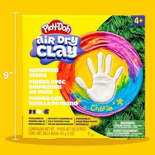 Play-Doh Air Dry Clay Handprint Stone, Includes Reusable Mold, 5 Acrylic Paints, & 5 oz. of Paintable White Clay, Kids Craft Kit, Crafts for Kids Ages 4-8, Art Supplies for Craftrooms and Classrooms - Image 6