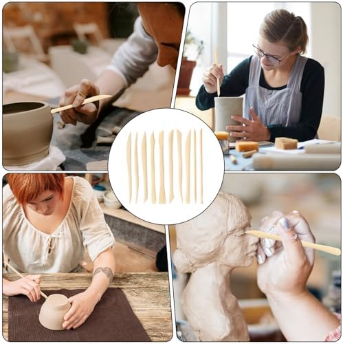 10Pcs Wooden Clay Tools, 6.2'' Smooth Double Ended Clay Sculpting Tools, Polymer Modeling Tool Kit for Ceramics Soap Playdough Carving Supplies - Image 5