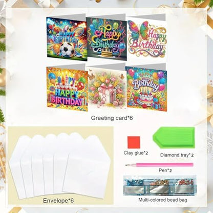 jinglinhh 6pcs Happy Birthday Football Butterfly Diamond Art Painting Greeting Cards with Envelopes, DIY Card Making Kits for Adults, Diamond Art Postcards Christmas Cards Craft Gifts - Image 3