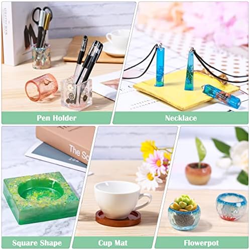 Silicone Resin Molds Kit 26PCS, Epoxy Molds, Large Casting with 12 Glitter Sequins for UV Casting, Including Sphere, Cube, Pyramid, Square, Coaster, Stone & Pendants - Image 6