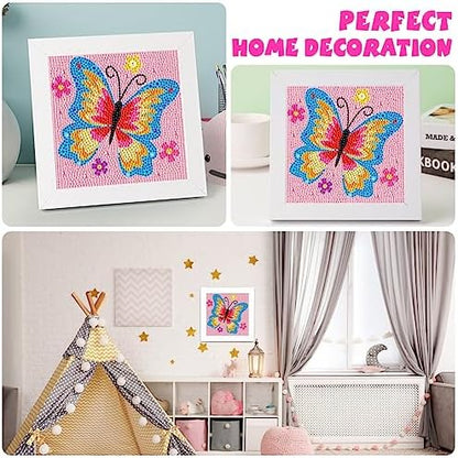 QEUOYSS Diamond Art Kit for Kids with Wooden Frame Art and Crafts for Kids Ages 6-8 -10-12 Easy to DIY Diamond Art for Kid and Adult Beginners Home Wall Decoration (Butterfly) - Image 4