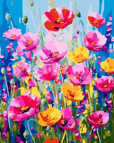 Yunnuo Paint by Numbers Kit for Adults Beginner, Flower Adults' Paint-by-Number Kits on Canvas,DIY Acrylic Pigment Poppy Flowers,Perfect for Home Wall Decor and Gifts(20x16 Inch) by Yunnuo-premiumdiyartpaintingkits