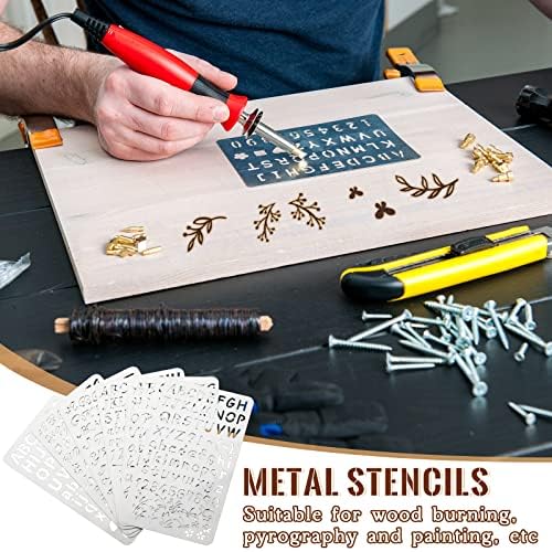 Lewtemi 6 Pcs Metal Wood Burning Stencils, Letter Style Letters Numbers - Image 4