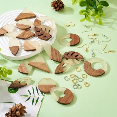 FASHEWELRY Glow in The Dark Resin Wood Earrings Charms Geometry Luminous Wooden Earring Blanks Glow Light Teardrop Wooden Earring Findings for Jewelry Making, 98Pcs - Image 7