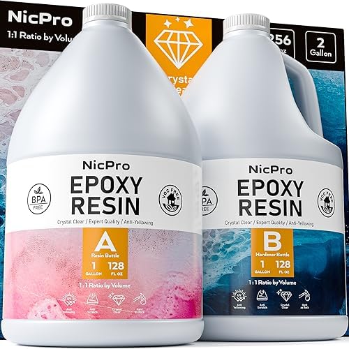 Nicpro 2 Gallon Crystal Clear Epoxy Resin Kit, Not Yellowing Resin by Nicpro