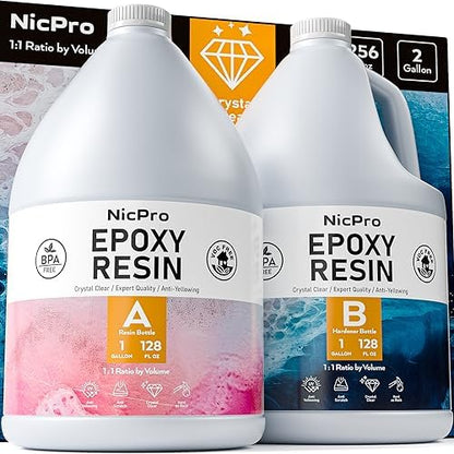 Nicpro 2 Gallon Crystal Clear Epoxy Resin Kit, Not Yellowing Resin by Nicpro
