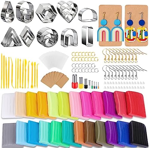 Clay Earring Making kit,32 Cutters,24 Clay,30 Hooks&Rings,Gift Box for Teen by Snoghmil