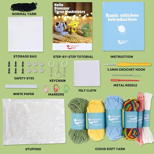 CrochetBox 3 PCS Dinosaur Crochet Kit for Beginners, Adults and Teen - Image 3