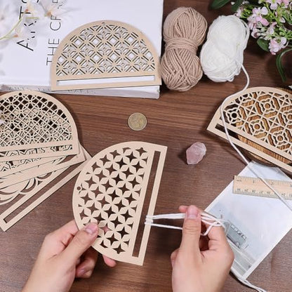 FREEBLOSS 6Pcs Mandala Macrame Frame Lotus Macrame Hanging Supplies Wood Dreamcatcher Frame Nature Wooden Hoop for Macrame Wall Hangings DIY Macrame Kit Craft Supplies Home Decor - Image 3
