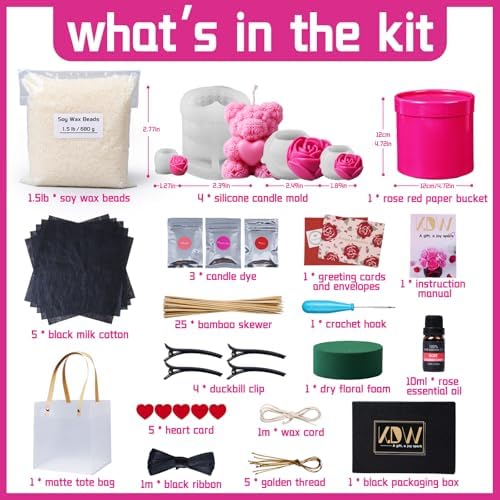Rose Candle Making Kit with Round Gift Box,DIY Soy Wax Kit(Rose red) - Image 4