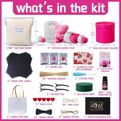 Rose Candle Making Kit with Round Gift Box,DIY Soy Wax Kit(Rose red) - Image 4