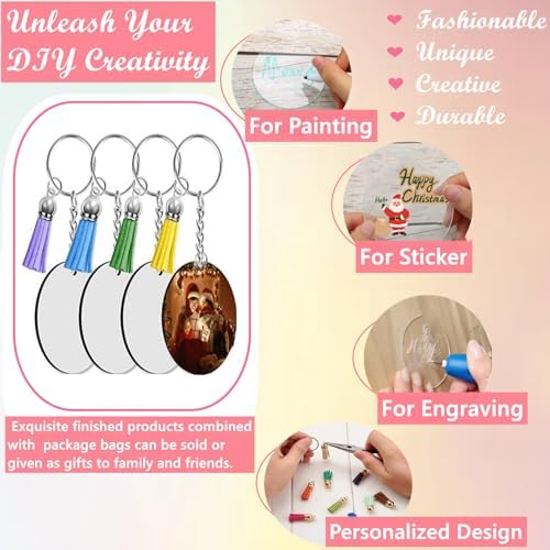 150 PCS Acrylic Keychain Blanks, 2" Acrylic Blank Keychains for Crafting - Image 4