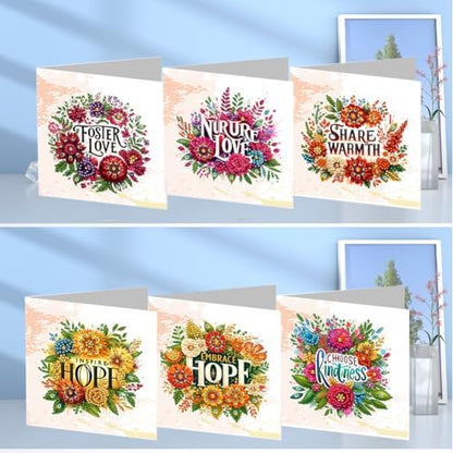 jinglinhh 6pcs Diamond Art Painting Flower Letter Greeting Cards with Envelopes, DIY Card Making Kits for Adults, Diamond Art Postcards Holiday Cards Craft Gifts - Image 7