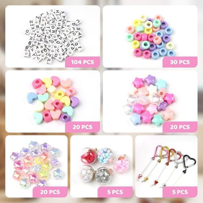 204 Pcs DIY Keychain Making Kit Letter Beads Key Chain Flower Star Heart Bead Kit Acrylic Key Ring Bag Charms Crafts Accessories - Image 3