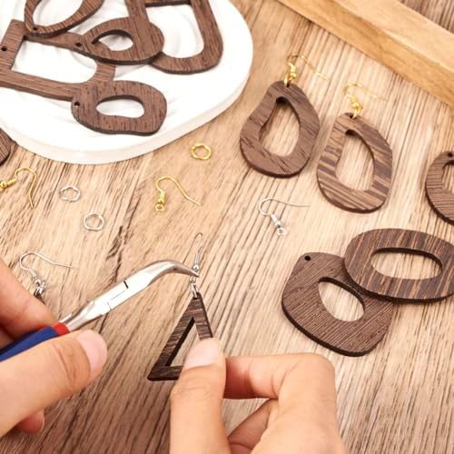 24pcs Wooden Earring Charms Kit Large Natural Wooden Pendants in Teardrop Oval Triangle Horse Eye Shape with Ear Hooks Jump Rings for Boho Earring DIY Jewelry Making - Image 4