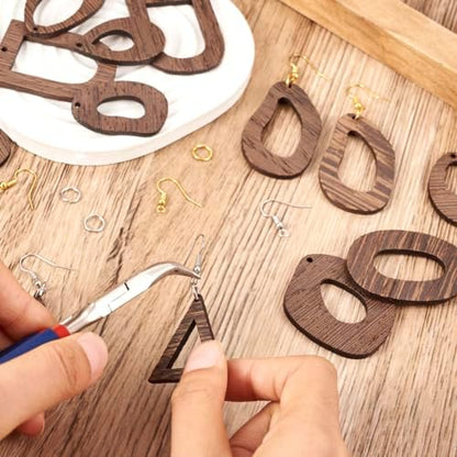 24pcs Wooden Earring Charms Kit Large Natural Wooden Pendants in Teardrop Oval Triangle Horse Eye Shape with Ear Hooks Jump Rings for Boho Earring DIY Jewelry Making - Image 4