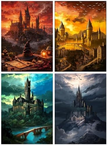 4 Pack Castle Paint by Numbers Kit for Adults Framed Canvas Frameworkless by FairylandJinWenn