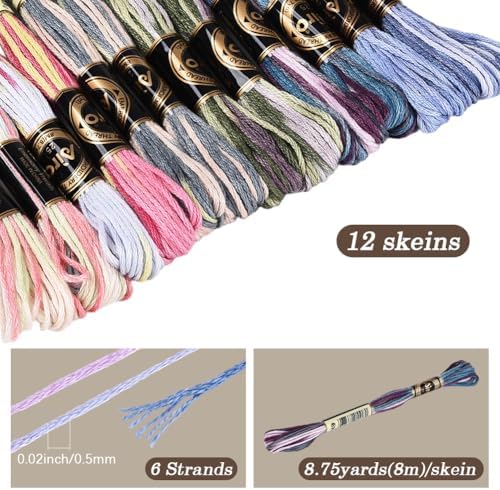 12 Skeins 105 Yards Embroidery Thread Variegated Cross Stitch Floss Bulk 6 Ply Polyester Yarn Colorful Friendship Bracelet String for Sewing Making Needlecraft Knitting Clothes Stitching - Image 2