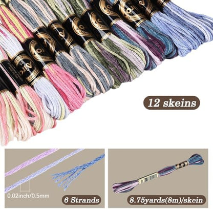 12 Skeins 105 Yards Embroidery Thread Variegated Cross Stitch Floss Bulk 6 Ply Polyester Yarn Colorful Friendship Bracelet String for Sewing Making Needlecraft Knitting Clothes Stitching - Image 2