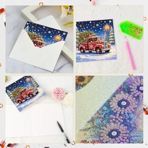 DIYDeligths 6Pcs DIY Foldable Diamond Art Painting Greeting Cards Creative Birthday Festivals Handmade Thank You Card Set Blessing Greeting Card Craft Gift Idea (Christmas02) - Image 5
