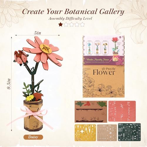 BUSOHA 3D Wooden Flower Puzzle for Adults - Daisy DIY Craft Kit - Image 2
