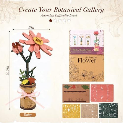 BUSOHA 3D Wooden Flower Puzzle for Adults - Daisy DIY Craft Kit - Image 2