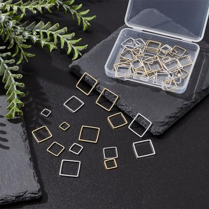 PH PandaHall 50pcs 5 Sizes Brass Linking Rings, 6/8/10/12/14mm Square Open Bezel Frame Charms Connectors Geometric Beading Hoop Link Pendant for Resin Necklace Bracelet Jewelry Making, Golden/Silver - Image 4