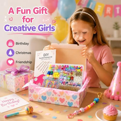 Keychain Making Kit, Bag Charm Kit, 488 PCS DIY Bead Kit with 8 Keychains - Image 3