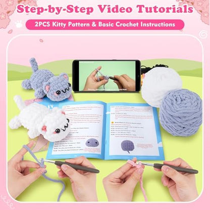 2PCS Kitty Crochet Kit for Beginners Cats Crochet Starter Kit for Adults - Image 4