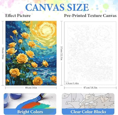 ZRIZQ Flowers Paint by Numbers Kit for Adults Beginner,Yellow Roses,16x20 - Image 2