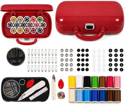 150Pcs Red Sewing Project Kit, Travel Family Sewing Supplies Repair Kit Portable Small Traveler Sewing Kit Sewing Thread Accessories DIY Sewing Supplies Organizer (Red) by WANSHUNLMI