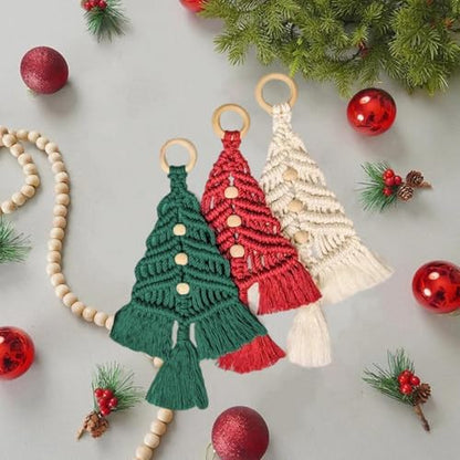 mdgfge 3Pcs Christmas Tree DIY Macrame Woven Tree Kit Christmas Tree Decoration Craft Starter Assembled Kit Boho Wall Hanging Ornaments Art Decor for Beginners Xmas DIY Party Supplies - Image 5