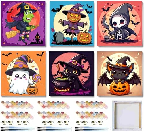MXCFZX 6 Pack Ghost Paint by Numbers for Kids/Adult, Halloween Painting, Children's Adult Paint by Number, Ages 4-12, DIY Acrylic Oil Painting Set, Suitable for Home Wall Decoration 8 x 8 inch by MCCFZX