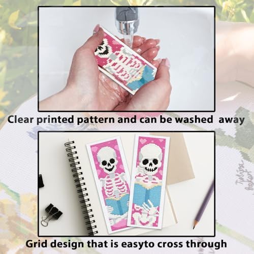 ACRNIGHEET 6PCS Stamped Cross Stitch Bookmark Kit Beginners Halloween Skull - Image 3