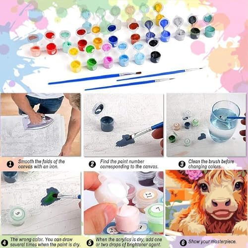 AALBLAC Cow Paint by Numbers for Adults- Highland Cow Paint by Numbers Kit for Adults Beginners,DIY Easy Acrylic Paint by Number Canvas for Home Wall Decor 16x16 inch - Image 7