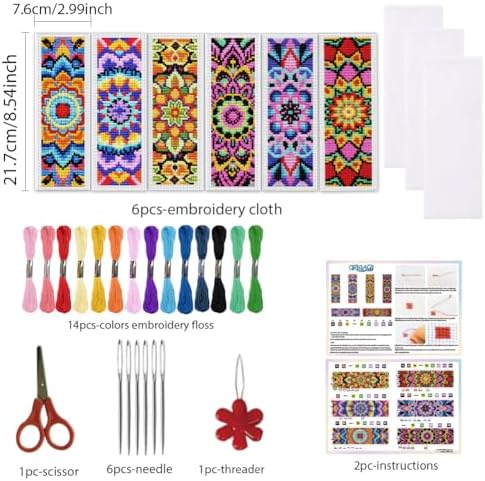 ORIGACH 6 Set Boho Mandala Cross Stitch Bookmark Kit for Beginner - Image 2