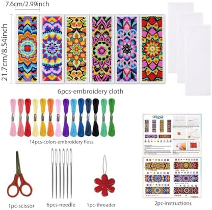 ORIGACH 6 Set Boho Mandala Cross Stitch Bookmark Kit for Beginner - Image 2