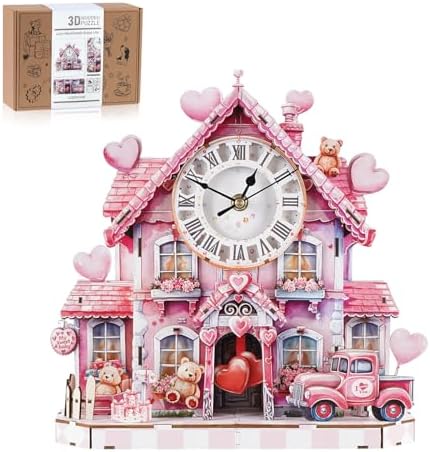 3D Puzzles for Adults-Wooden Romantic House Clock Puzzle DIY Model Kit by RnfinewowWoodenPuzzles