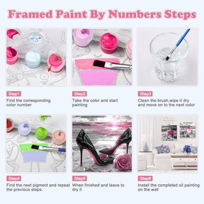GHHKUD 4 Pack Pink Black Fashion Paint by Numbers Kits for Adults with Frame, DIY Beach Paint by Numbers for Beginners, Painting by Numbers on Canvas Gifts for Home Decor 20x20cm - Image 4