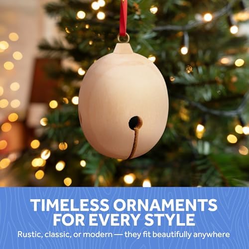 Wood Jingle Bells Ornaments 2-3/4 Inch Tall (with Eye Hook) x 2 Inch Wide, Bag of 4 Unfinished Wooden Jingle Bells, Perfect for Christmas Decorations by Woodpeckers - Image 4