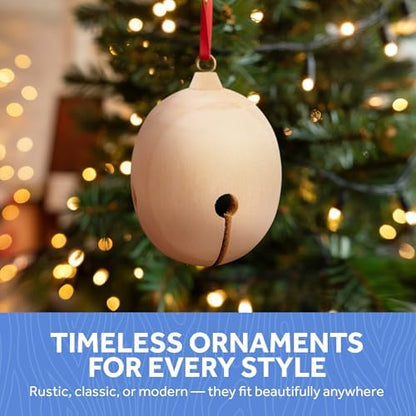 Wood Jingle Bells Ornaments 2-3/4 Inch Tall (with Eye Hook) x 2 Inch Wide, Bag of 4 Unfinished Wooden Jingle Bells, Perfect for Christmas Decorations by Woodpeckers - Image 4