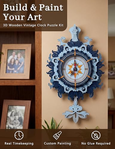 BOOZUU 3D Wooden Vintage Mechanical Wall Clock Puzzle for Adults - Image 4