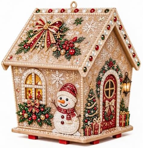 3D Wooden Christmas House Diamond Painting Kit with Pearl Accents-Snow Tree by TOSHOW