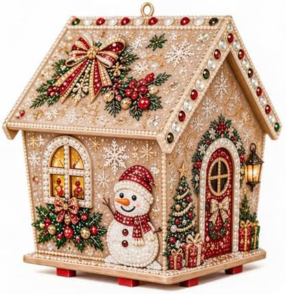3D Wooden Christmas House Diamond Painting Kit with Pearl Accents-Snow Tree by TOSHOW