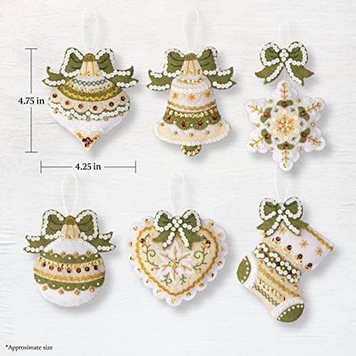 Bucilla Felt Applique 6 Piece Ornament Making Kit, Holiday Glitz, Perfect for DIY Arts and Crafts, 89637E - Image 2