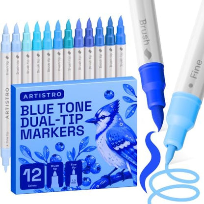 ARTISTRO 12 Blue Tones Dual-Tip Acrylic Paint Marker Pens for Drawing by ARTISTRO