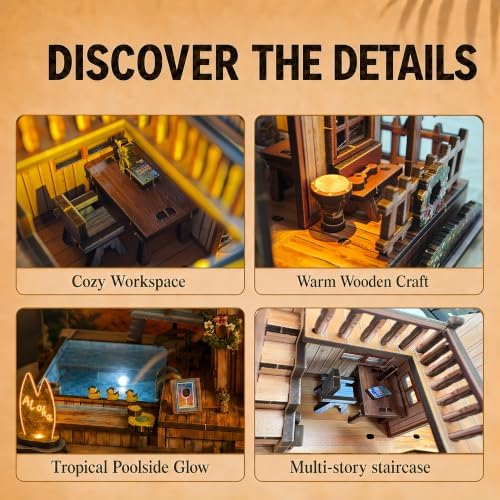 LED 3D Wooden Puzzle for Adults, DIY Miniature Hawaiian Beach House,Decor - Image 4