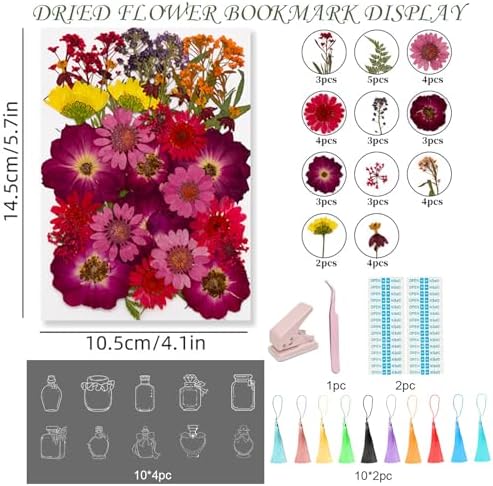 104Pcs Transparent Dried Flower Bookmarks, Dried Flower Bookmark Kit, Handmade DIY Bookmarks for Pressed Flowers, Thousand Flower Bookmark for Kids Women Men, Book Lovers - Image 2