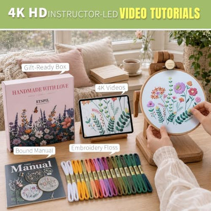 ETSPIL Embroidery Kit for Beginners, 11 Stitches, Easy to Follow, 4K Video - Image 2