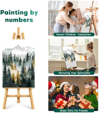 Framed Paint by Numbers Kit for Adults Beginner & Kids Age 8-12, Easy Landscape Adult Paint by Number Kits on Canvas, DIY Acrylic Forest Number Painting for Adults Mountain for Home Decor 8x12 Inch - Image 6
